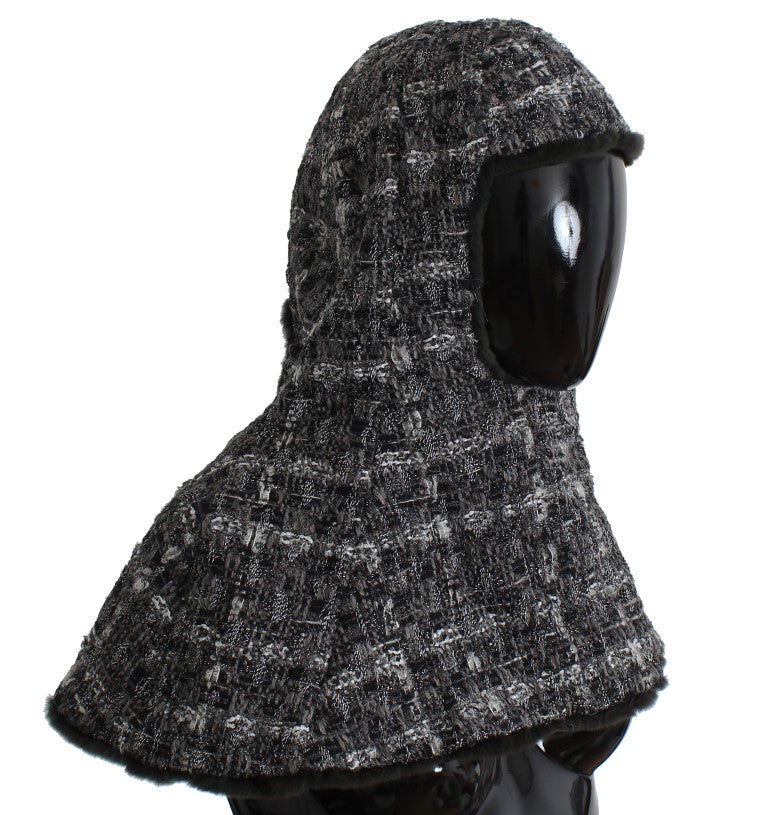Gray Weasel Fur Crochet Hood Scarf Hat