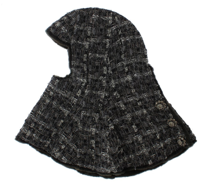 Gray Weasel Fur Crochet Hood Scarf Hat