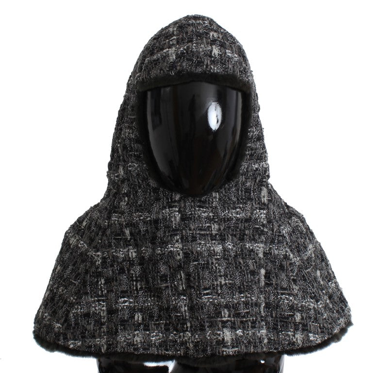 Gray Weasel Fur Crochet Hood Scarf Hat