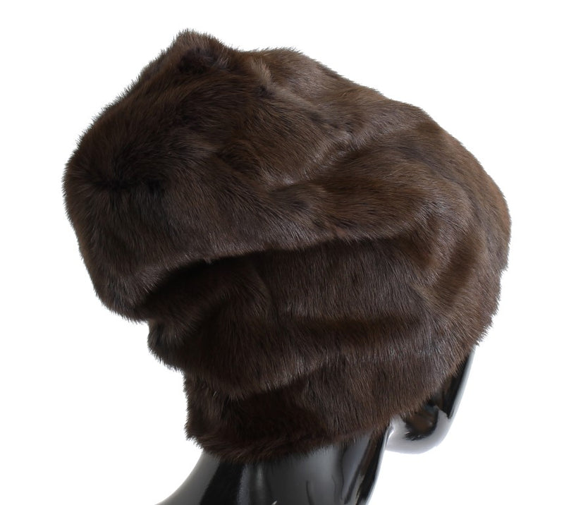Brown Weasel Fur Womens Cashmere Hat Beanie
