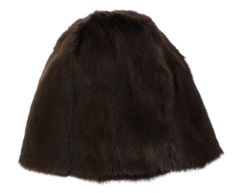 Brown Weasel Fur Womens Cashmere Hat Beanie