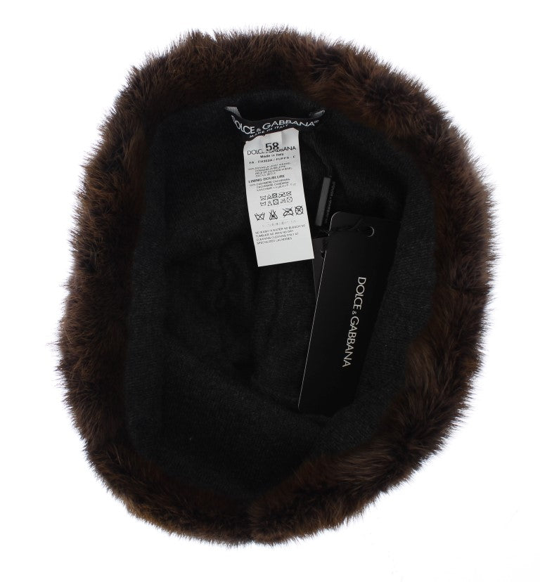 Brown Weasel Fur Womens Cashmere Hat Beanie