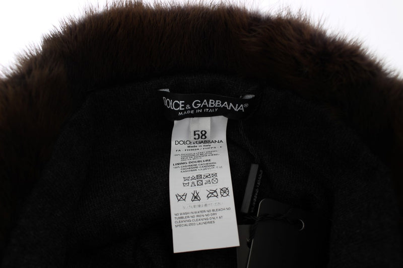 Brown Weasel Fur Womens Cashmere Hat Beanie
