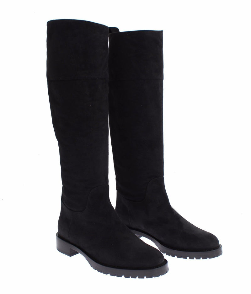 Gray Suede Goatskin Flat Boots