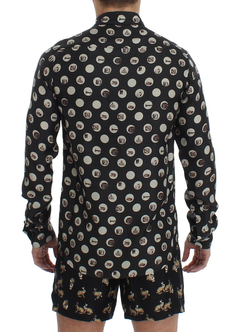 Black Print SILK Pajama Shirt Sleepwear