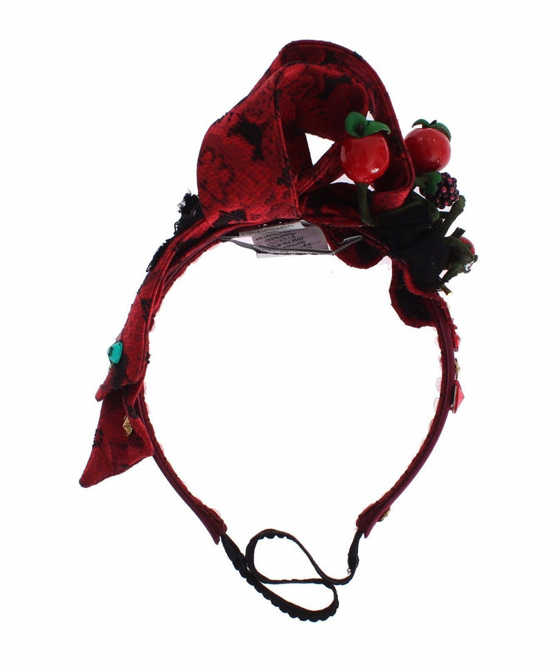 Diadem Headband Silk Red Fruit Cherry Crystal Gold