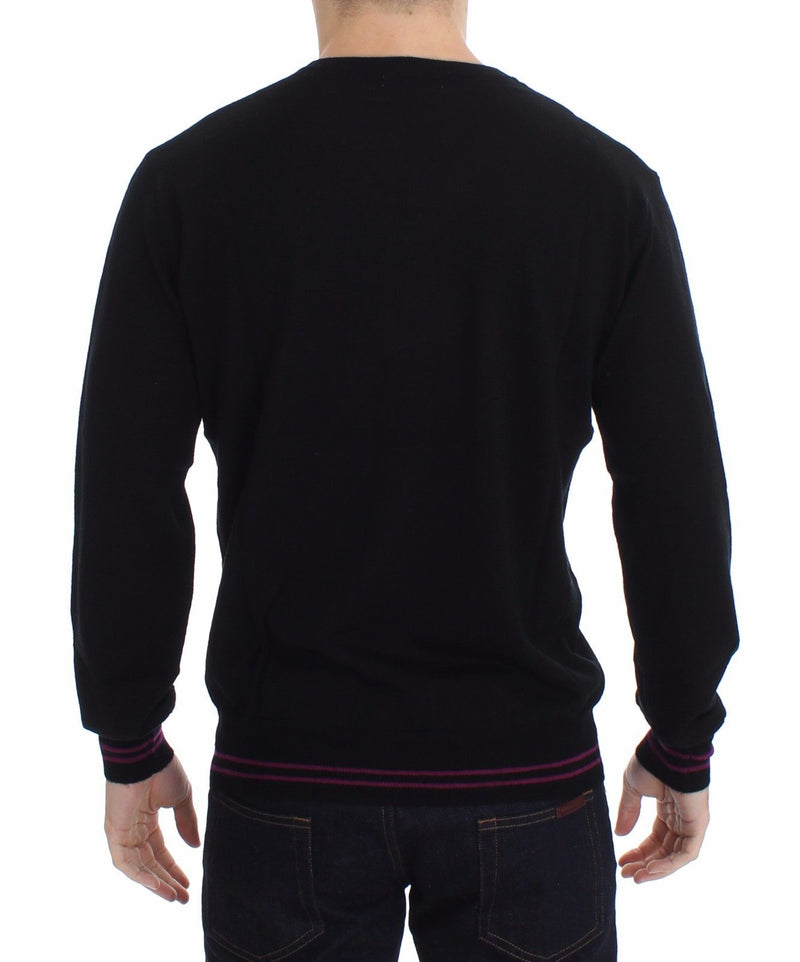 Black Wool V-neck Pullover Sweater