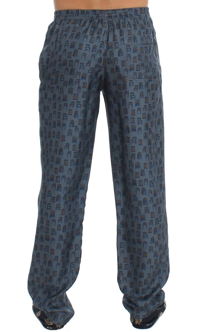 Blue SILK Pajama Lounge Pants Trousers Sleepwear