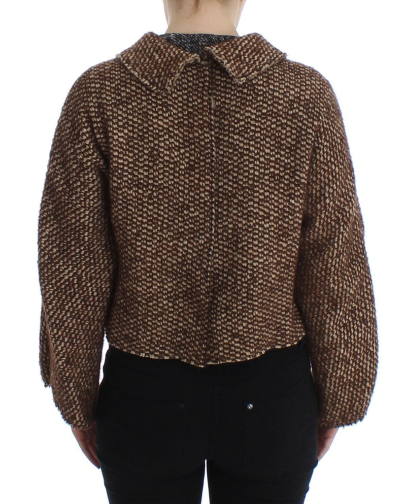 Brown Wool Tweed Crystal Jacket Coat