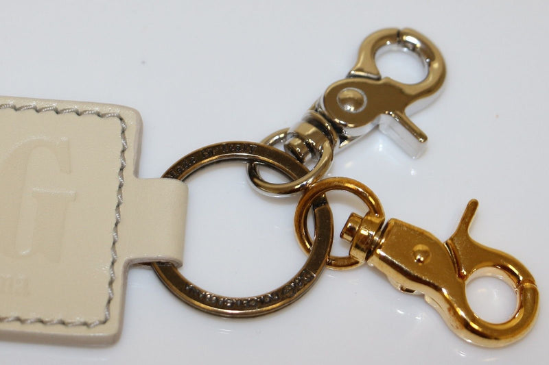White Leather Metal Ring Keychain