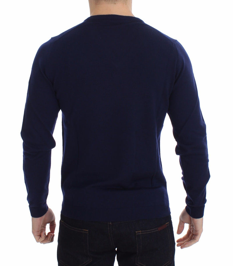 Blue Wool V-neck Sweater