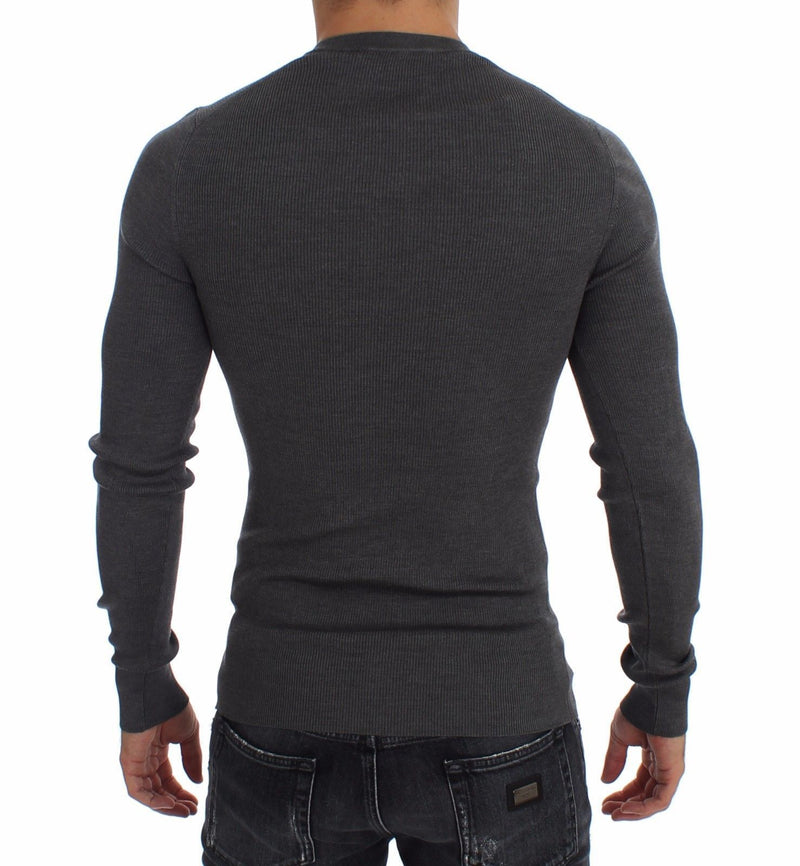 Gray Silk Henley Button Sweater