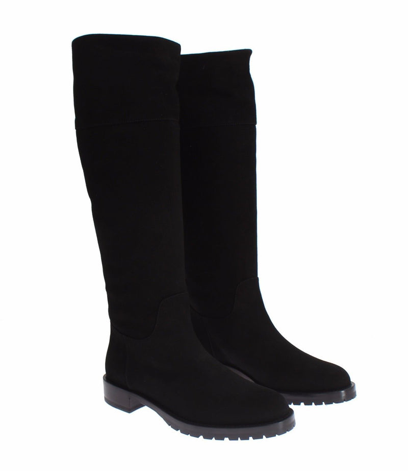 Black Suede Goatskin Flat Boots