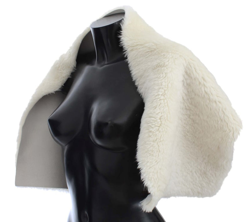 White Lambskin Fur Silk Scarf