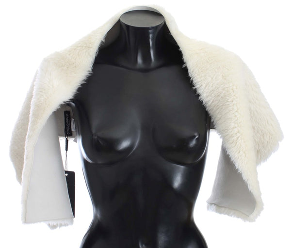 White Lambskin Fur Silk Scarf