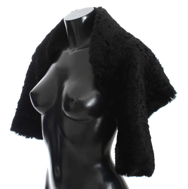 Black Lambskin Fur Silk Scarf