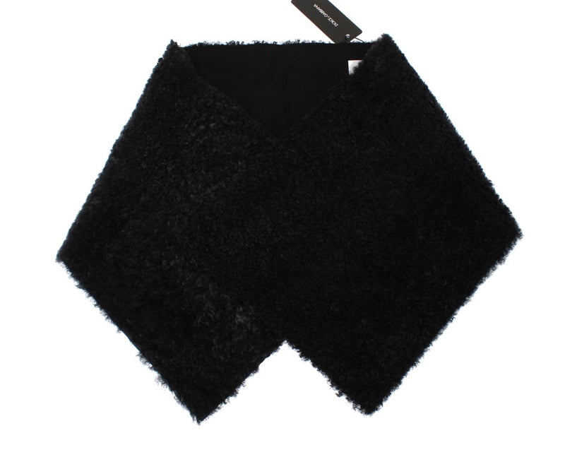 Black Lamb Shearling Silk Scarf