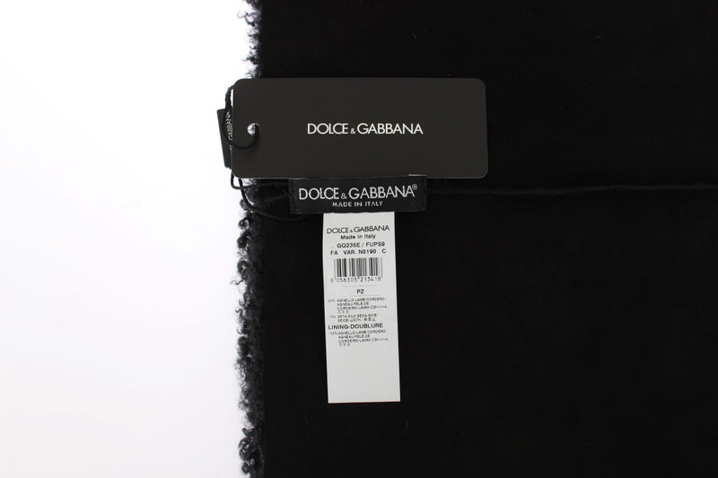 Black Lamb Shearling Silk Scarf