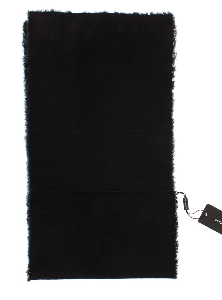 Black Lamb Shearling Silk Scarf