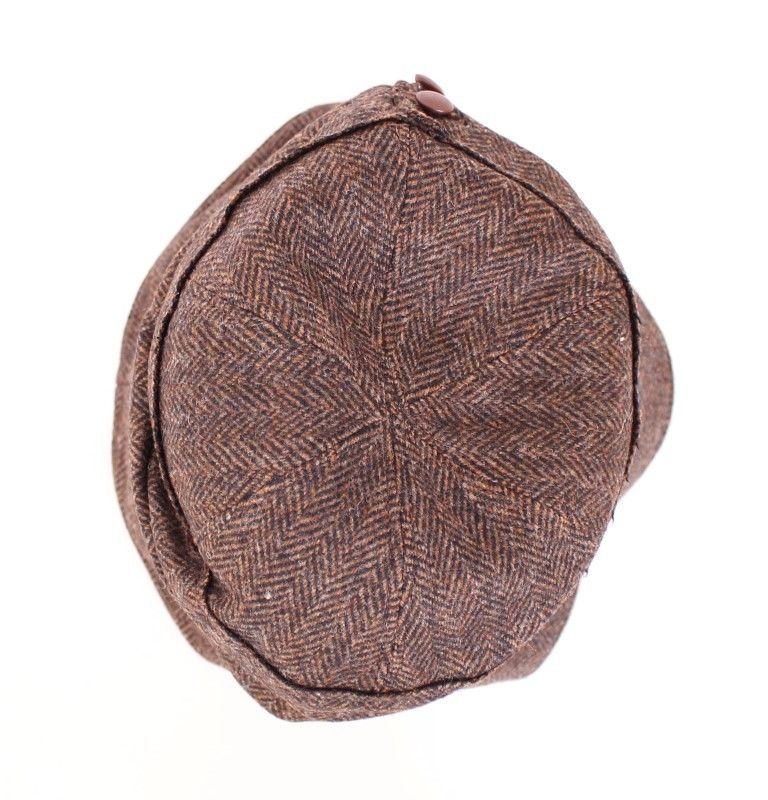 Brown Wool Leather Bucket Cap Hat Cappello