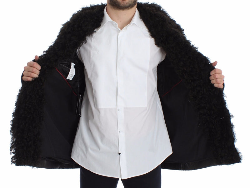 Black Lambskin Leather Jacket Trenchcoat