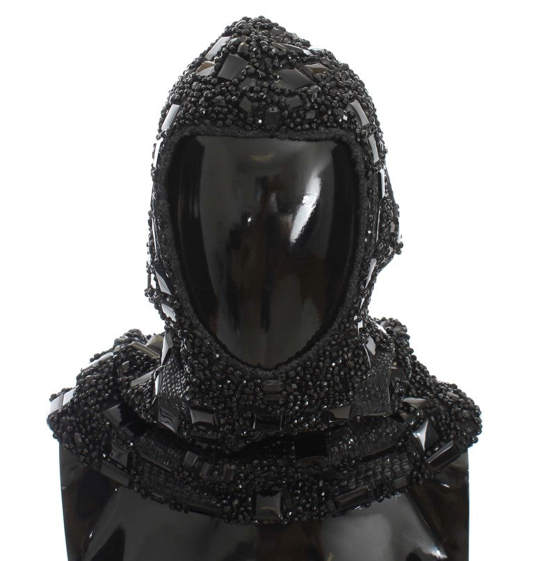 Black Crystal Glass Sequin Hood Scarf Hat