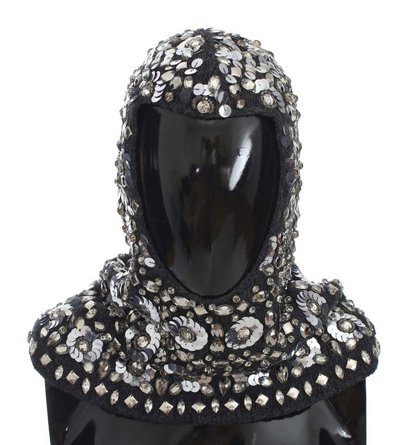 Gray Crystal Sequin Hood Scarf Hat