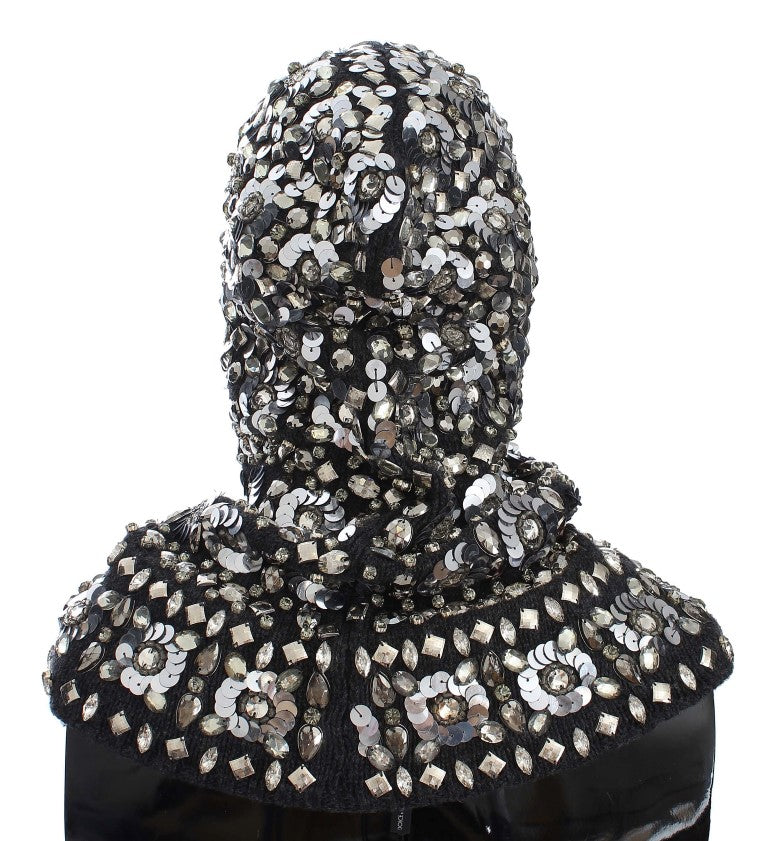 Gray Crystal Sequin Hood Scarf Hat