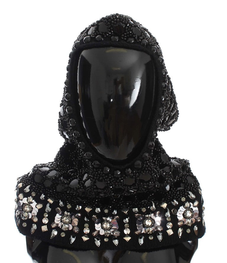 Black Crystal Sequin Hood Scarf Hat