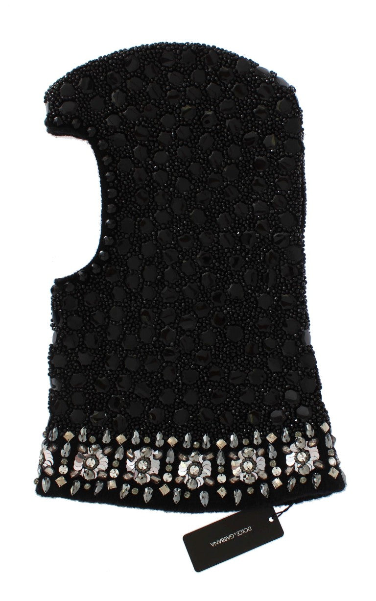 Black Crystal Sequin Hood Scarf Hat