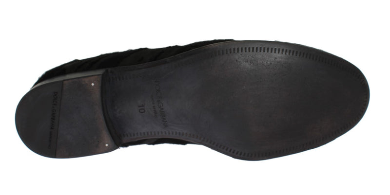 Black Leather Pony Hair Loafers