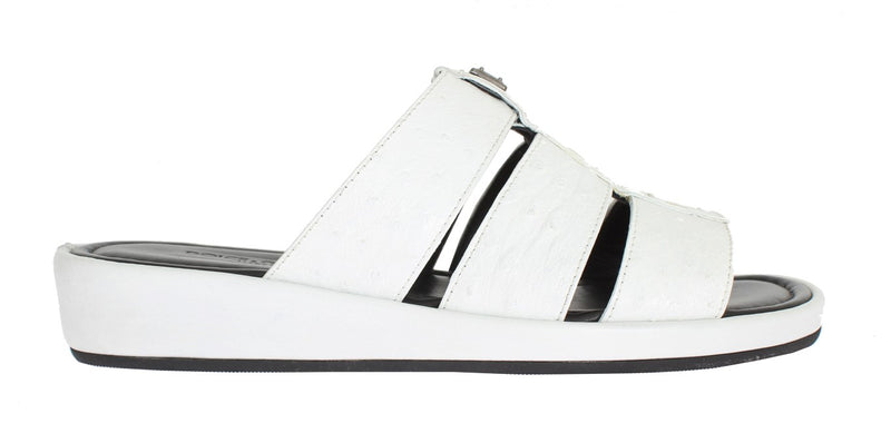 White Ostrich Leather Slides Sandals