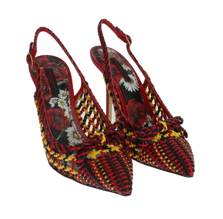 Red Multicolor Leather Slingbacks
