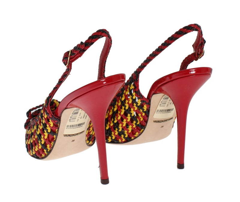 Red Multicolor Leather Slingbacks