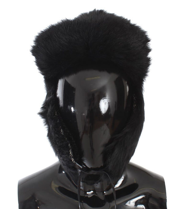 Black Lambskin Fur Ushanka Hat