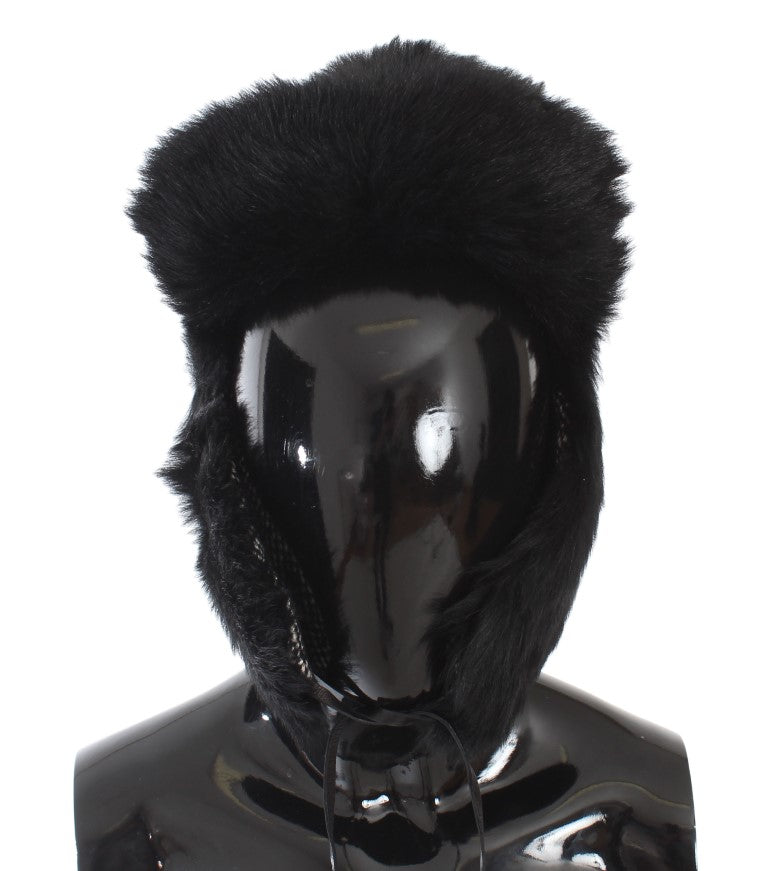 Black Lambskin Fur Ushanka Hat