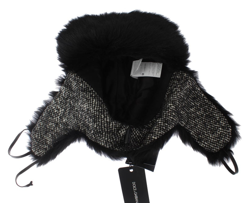 Black Lambskin Fur Ushanka Hat