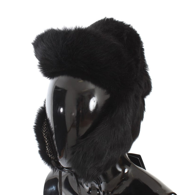 Black Lambskin Fur Ushanka Hat