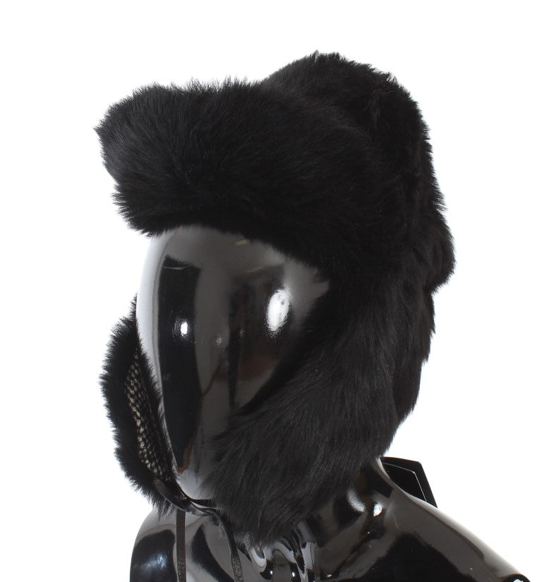 Black Lambskin Fur Ushanka Hat