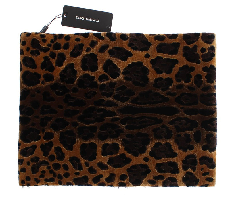Black Fur Leopard Print Scarf