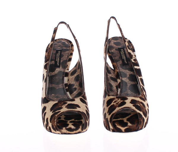 Leopard Pony Hair Open Toe Slingbacks Shoes