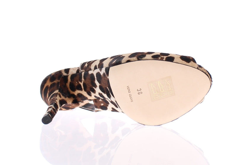 Leopard Pony Hair Open Toe Slingbacks Shoes