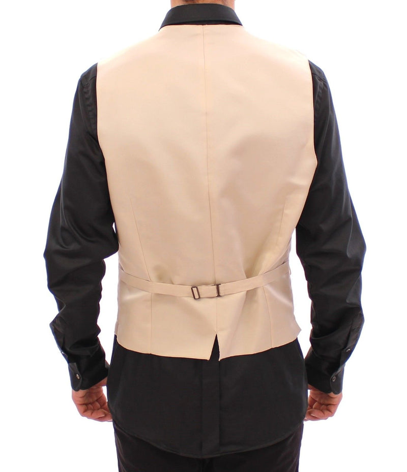 Shiny Beige Silk Button Front Dress Vest