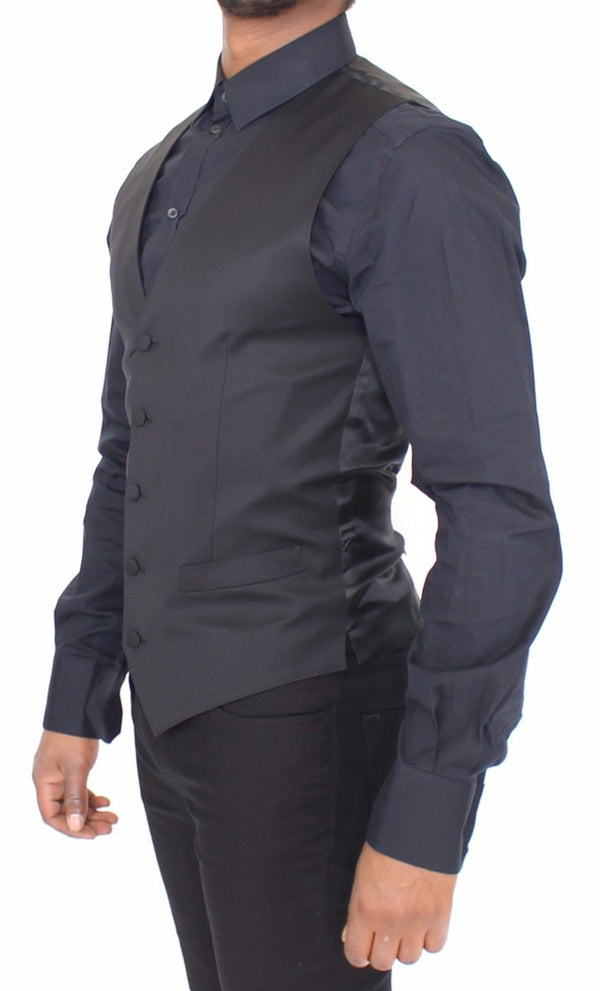 Black Wool Stretch Formal Dress Vest Gilet