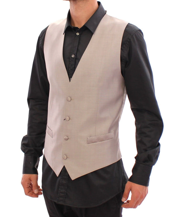 Gray Slim Fit Button Front Dress Formal Vest