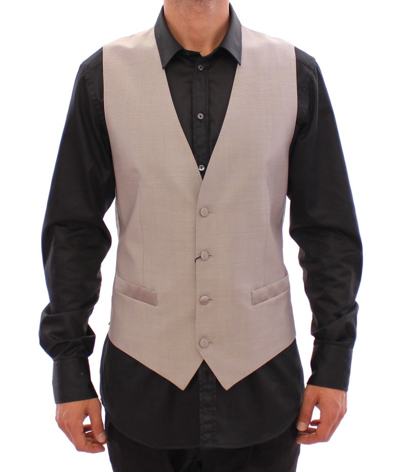 Gray Slim Fit Button Front Dress Formal Vest