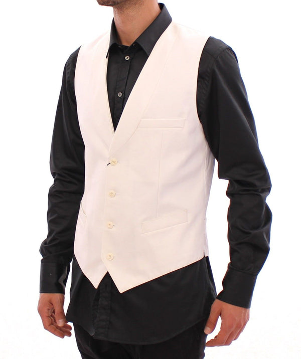 White Cotton Button Front Dress Formal Vest