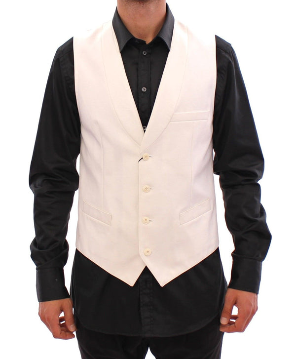White Cotton Button Front Dress Formal Vest