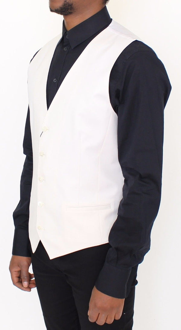 White Cotton Silk Stretch Dress Vest Blazer