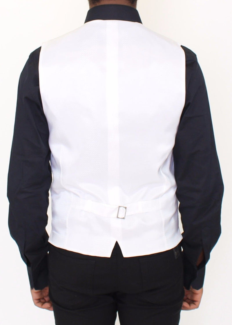 White Cotton Silk Stretch Dress Vest Blazer